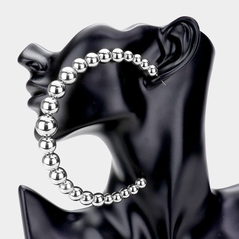 Silver Oversized Metal Ball Half Hoop Statement Earrings